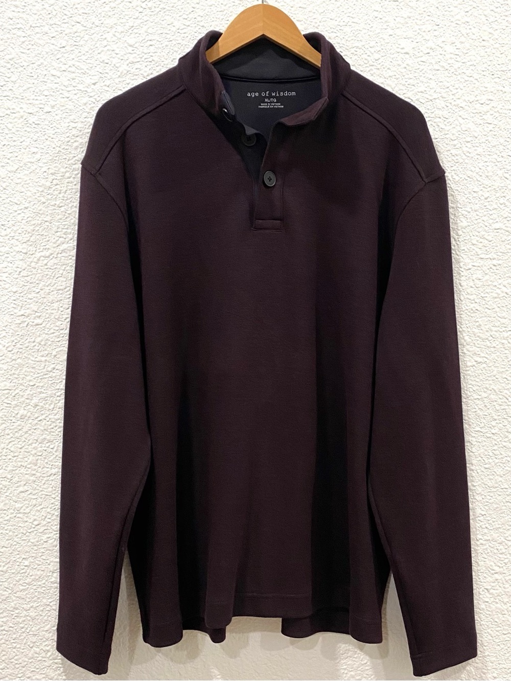 Age of Wisdom Pullover Men's XL Dark Plum Maroon Henley Button Preppy